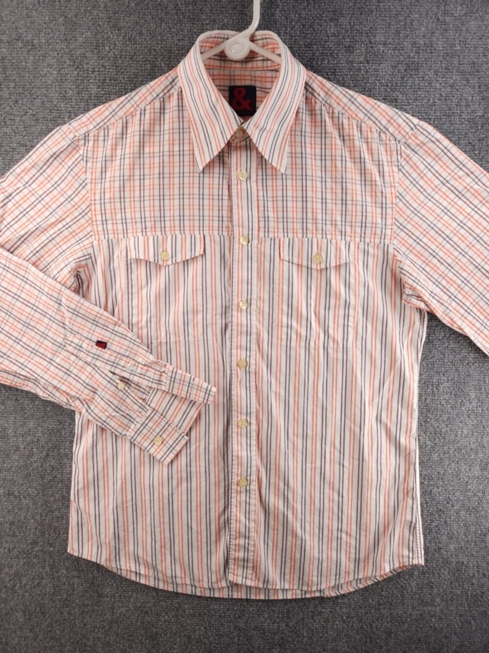 & By Dolce & Gabbana Button Up Shirt Men Orange Gray Check Size 48 Long Sleeve